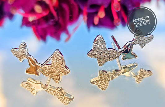 Silver Cubic Zircona Butterfly Stud Earrings