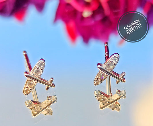 Sterling Silver Aeroplane Stud Earrings